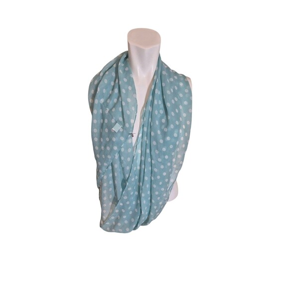 2 Chic Light Gauzy Polka Dot Infinity Scarf Aqua Blue White - Picture 2 of 6